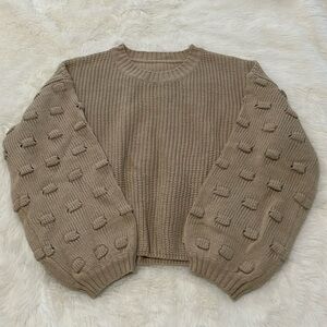 Tan lantern sleeve crewneck knit sweater size small